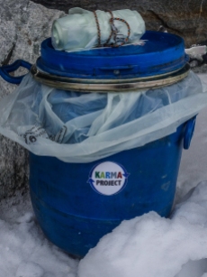 Human waste disposal system at alpine base camp